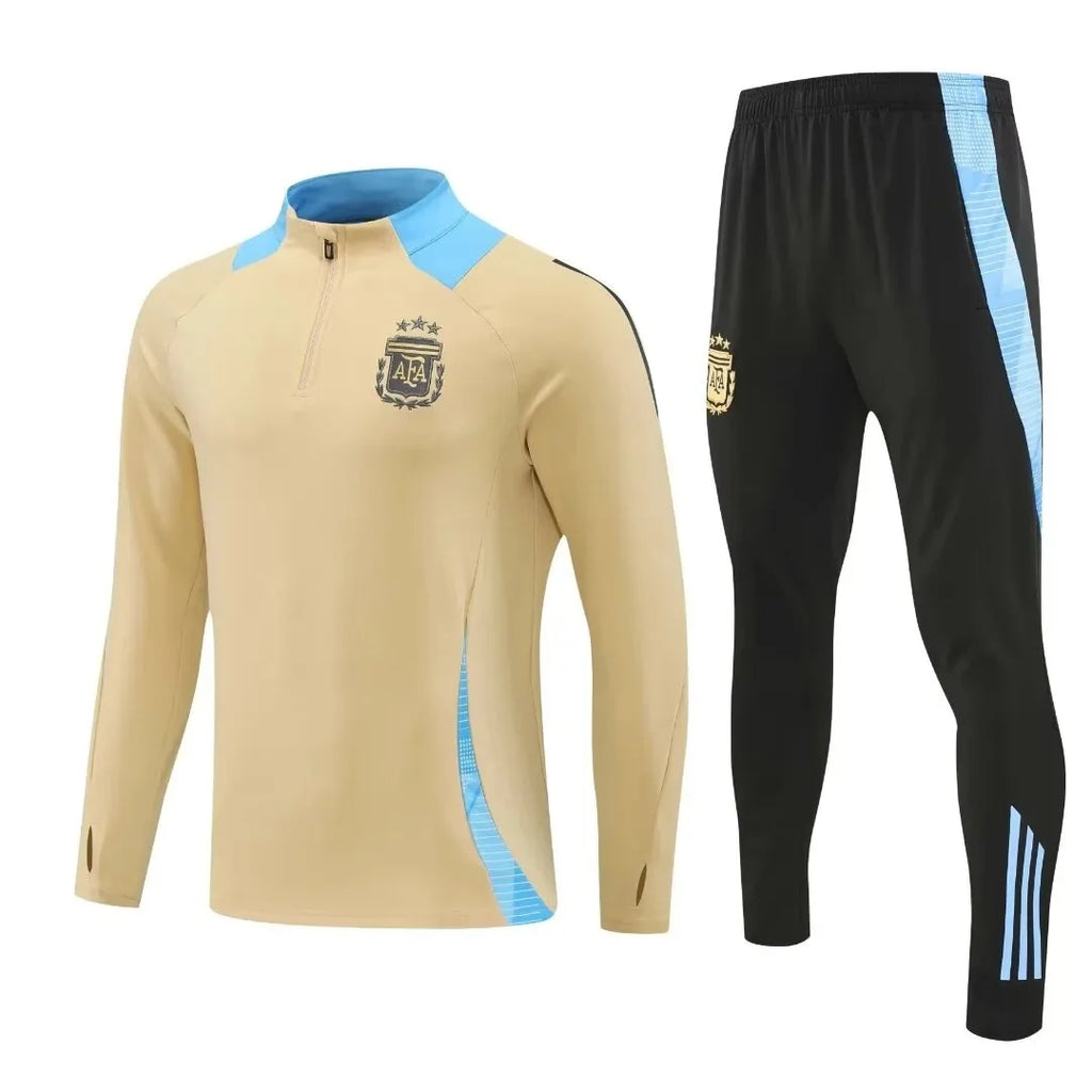 Adult Football Match Training Uniform Set Half Zip Long Sleeve L-4XL Sizes Argentina Style Sportswear Team Kit Customizable