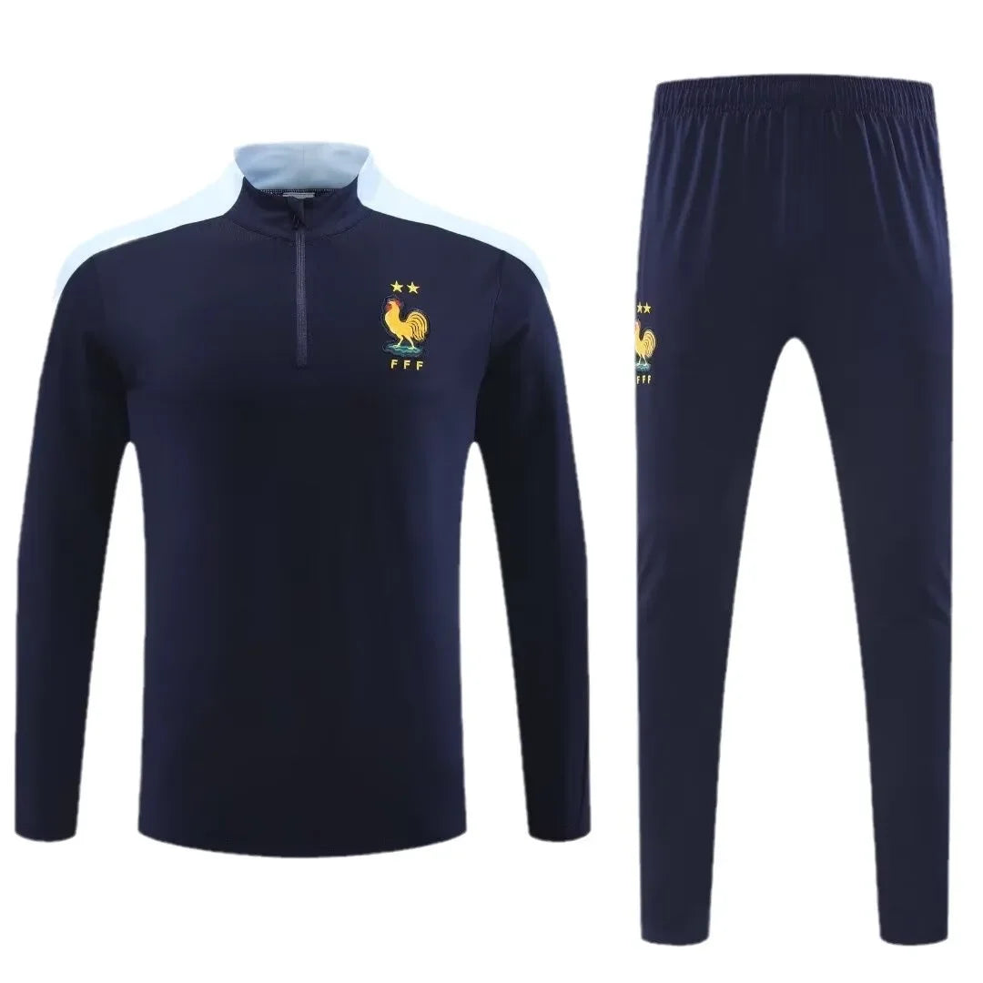 Adult Football Match Training Uniform Set Half Zip Long Sleeve L-4XL Size Sports Wear Competition Outfit French Design