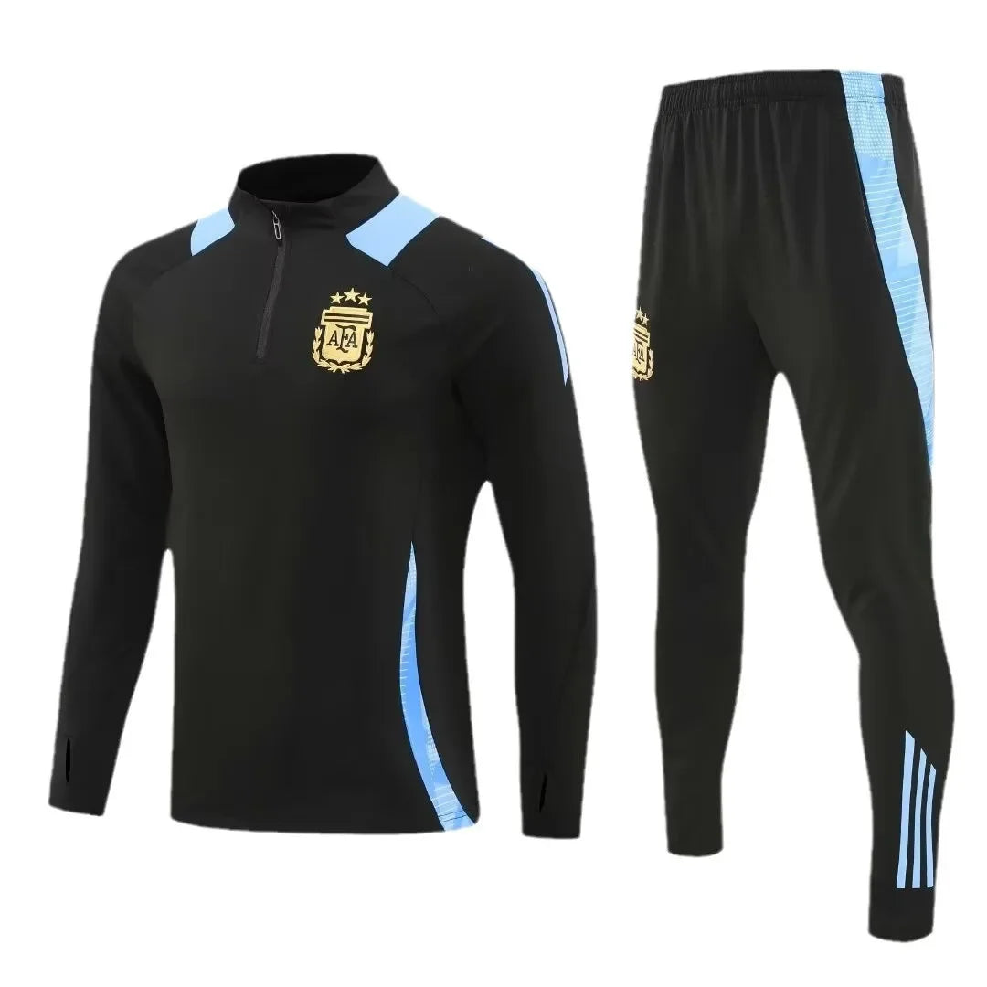 Adult Football Match Training Uniform Set Half Zip Long Sleeve L-4XL Sizes Argentina Style Sportswear Team Kit Customizable
