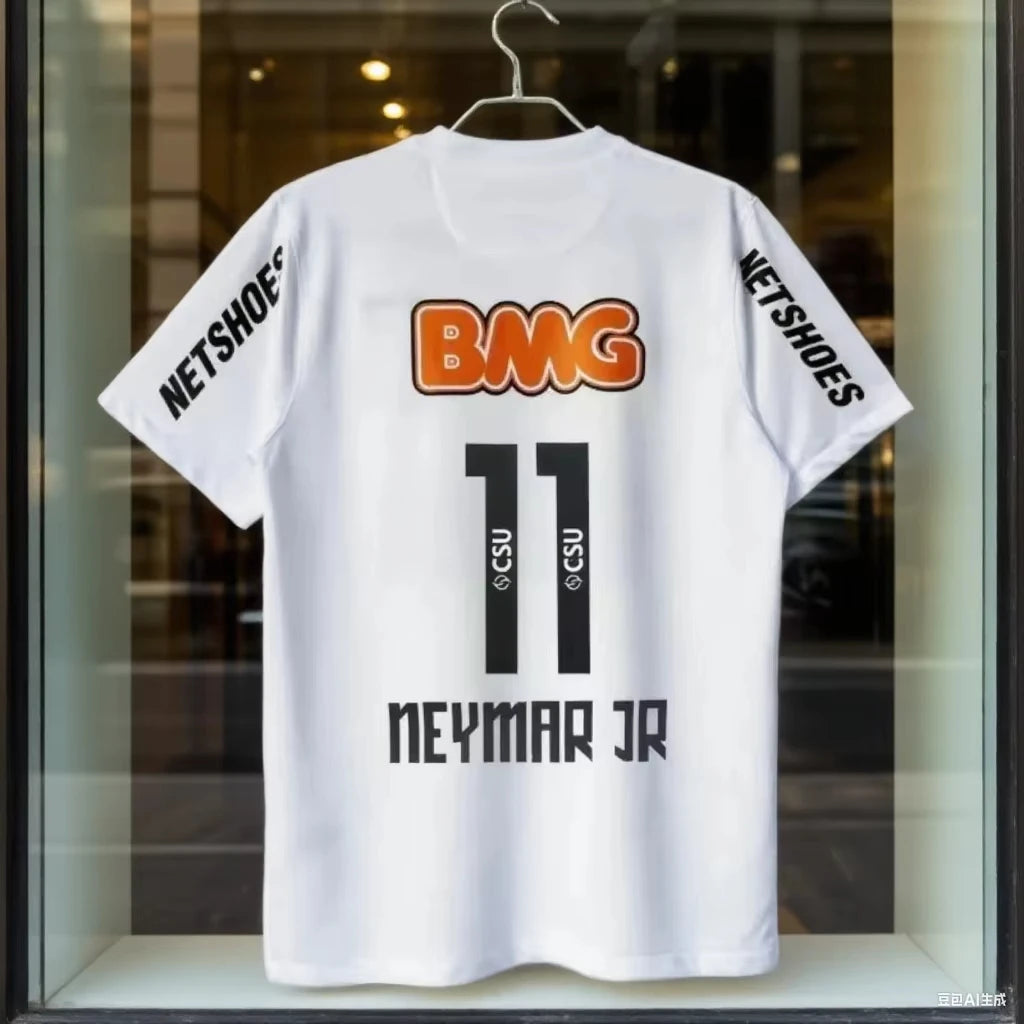 SummerClassic 11-12 Santossi Pure Cotton Football Shirt Retro Little Neymar Football Adult Men's and Women's Large Short Sleeves