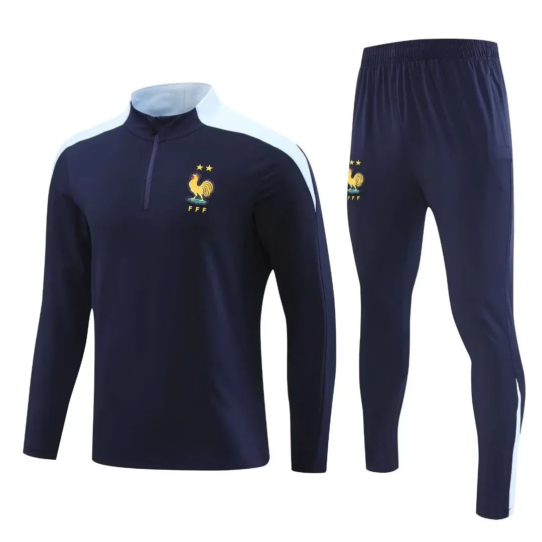 Adult Football Match Training Uniform Set Half Zip Long Sleeve L-4XL Size Sports Wear Competition Outfit French Design