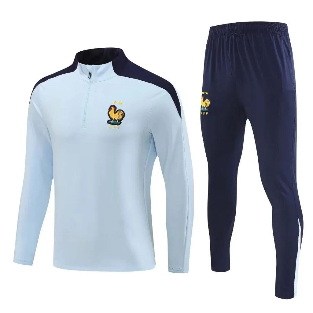 Adult Football Match Training Uniform Set Half Zip Long Sleeve L-4XL Size Sports Wear Competition Outfit French Design