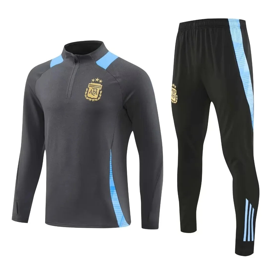 Adult Football Match Training Uniform Set Half Zip Long Sleeve L-4XL Sizes Argentina Style Sportswear Team Kit Customizable