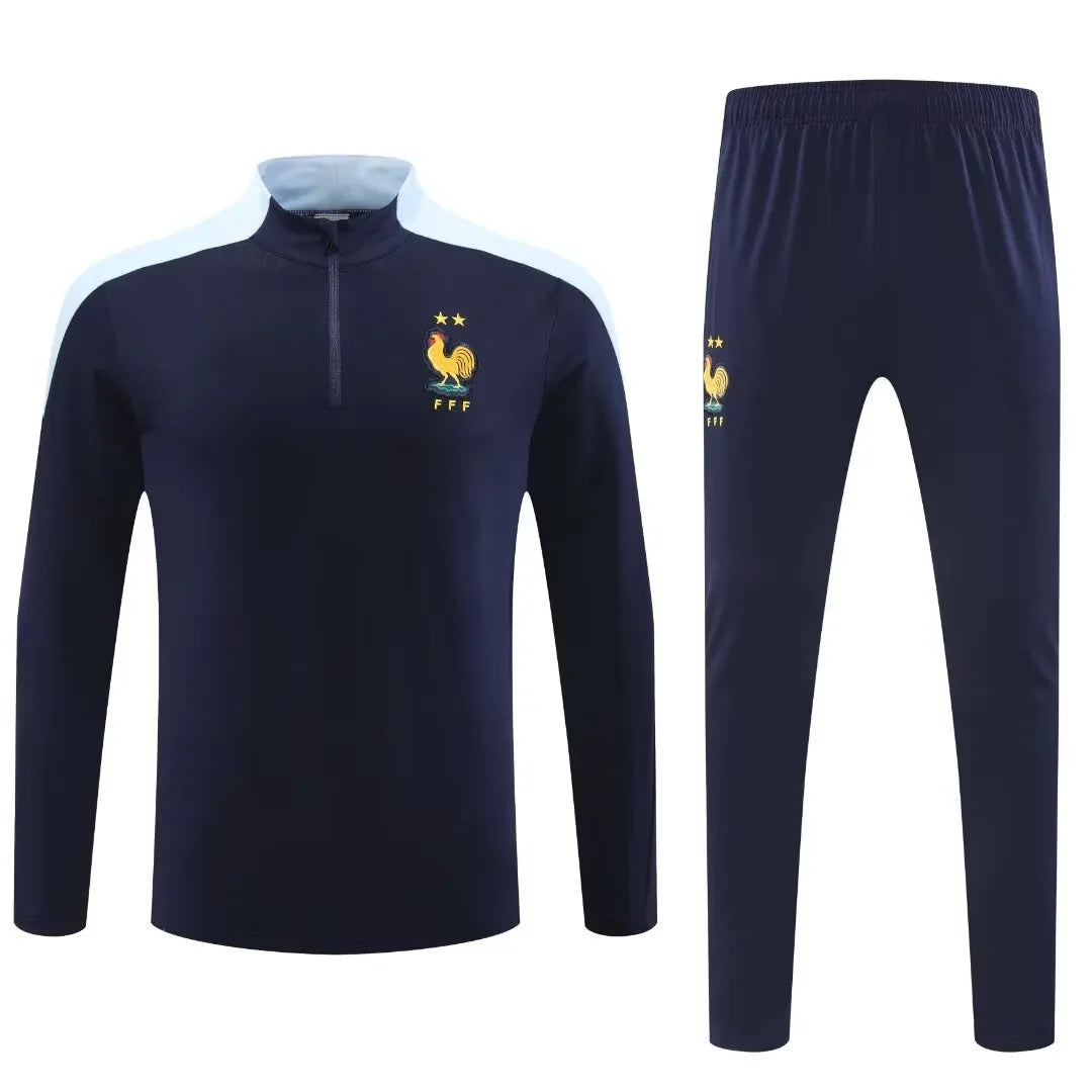 Adult Football Match Training Uniform Set Half Zip Long Sleeve L-4XL Size Sports Wear Competition Outfit French Design