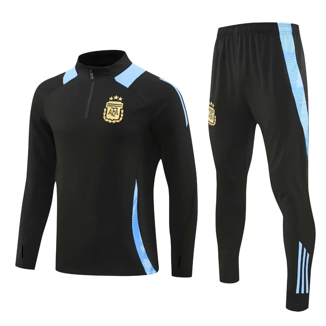 Adult Football Match Training Uniform Set Half Zip Long Sleeve L-4XL Sizes Argentina Style Sportswear Team Kit Customizable