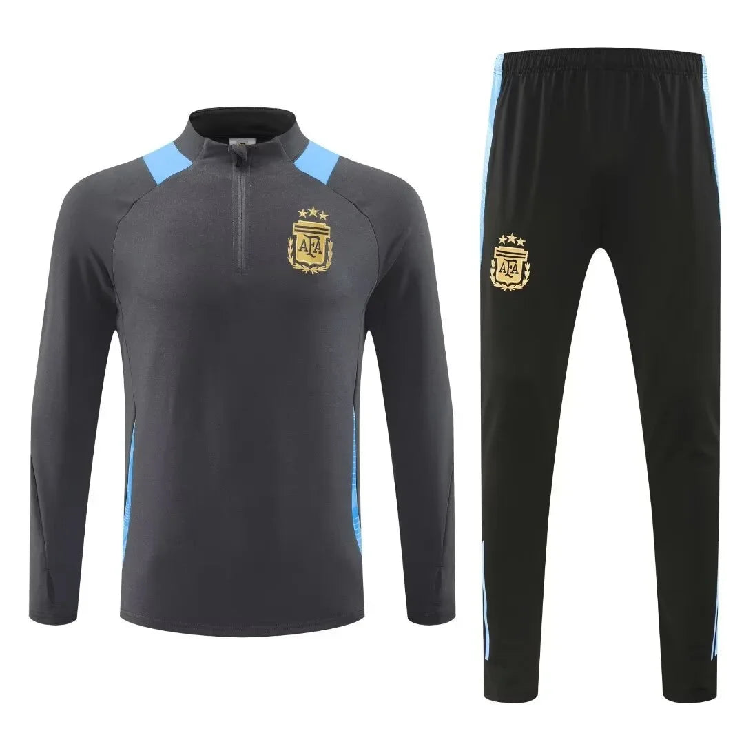 Adult Football Match Training Uniform Set Half Zip Long Sleeve L-4XL Sizes Argentina Style Sportswear Team Kit Customizable